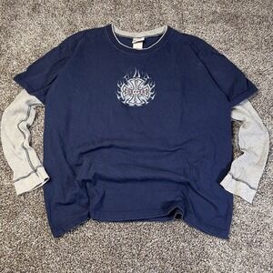 VTG Y2K Death Valley Choppers Mens Size XL Double Sided Layer Thermal Tee Grunge